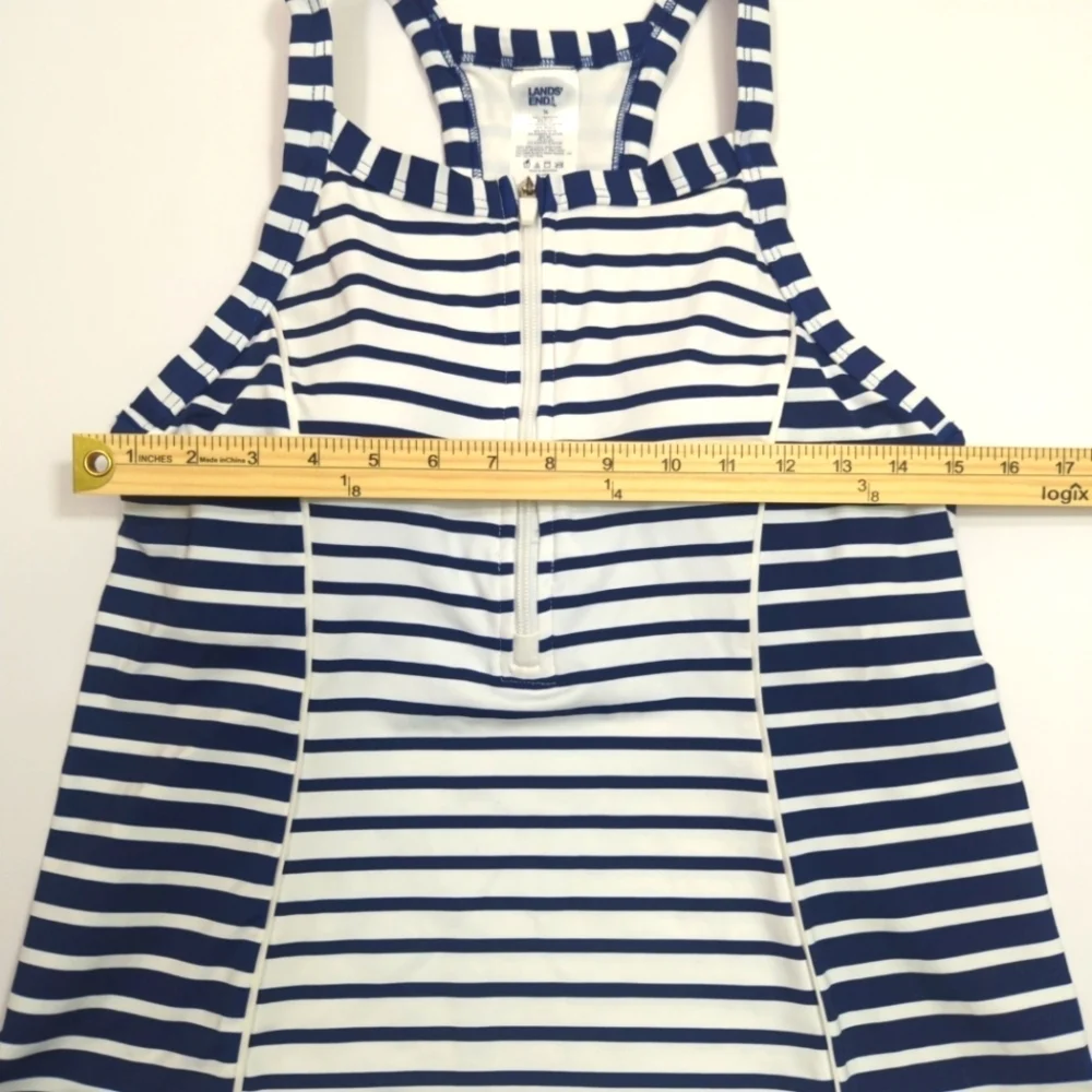 Land's End Chlorine Resistant High Neck Zip Front Racerback Tankini Top